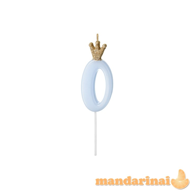 Birthday candle Number 0, light blue, 9.5cm