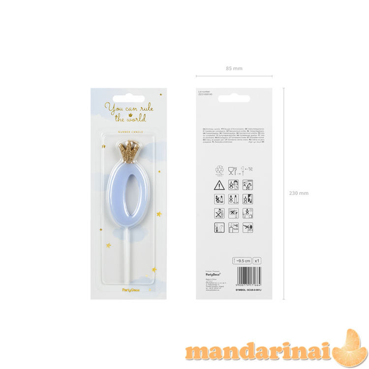 Birthday candle Number 0, light blue, 9.5cm 1