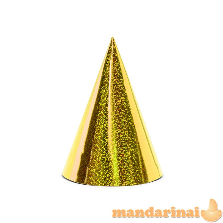 Holographic party hats, gold, 16cm (1 pkt / 6 pc.)