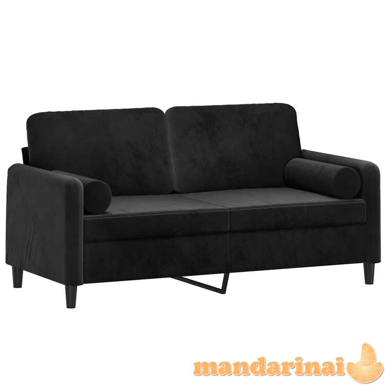 Dvivietė sofa su pagalvėlėmis, juodos spalvos, 140cm, aksomas