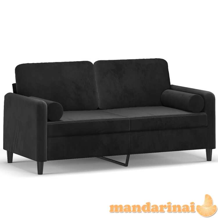 Dvivietė sofa su pagalvėlėmis, juodos spalvos, 140cm, aksomas
