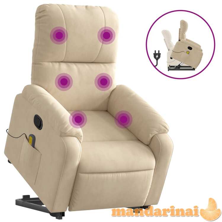 Atsistojantis masažinis krėslas, kreminis, mikropluošto audinys