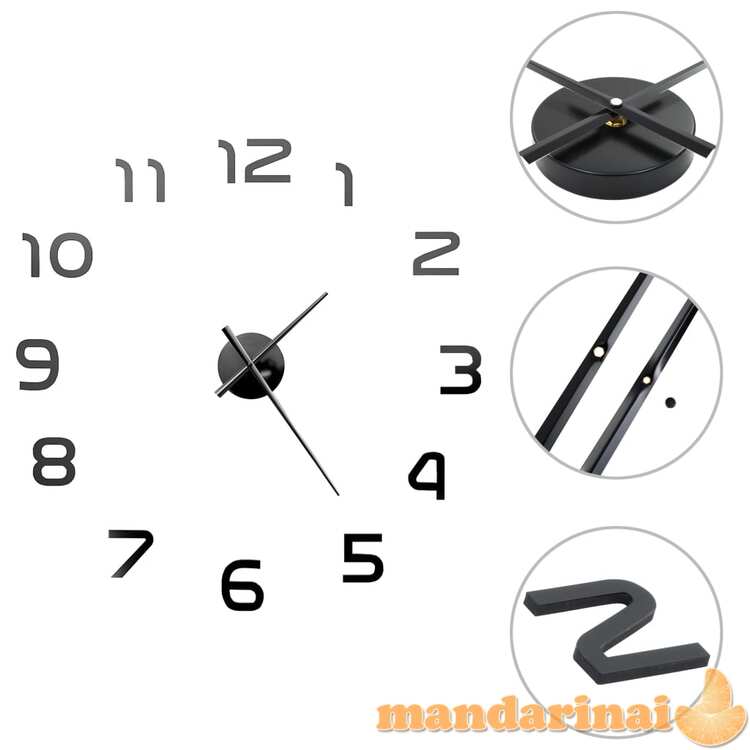 Sieninis laikrodis, juodas, 100cm, modernus dizainas, 3d, xxl