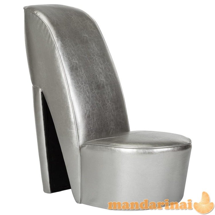 Aukštakulnio formos kėdė, sidabrinės spalvos, dirbtinė oda