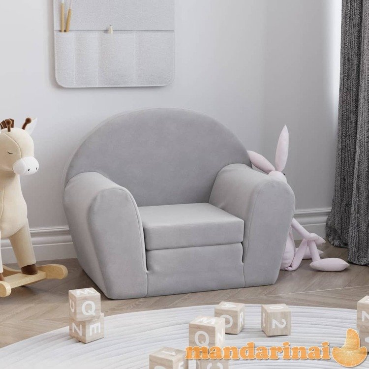 Vaikiška sofa-lova, šviesiai pilkos spalvos, minkštas pliušas