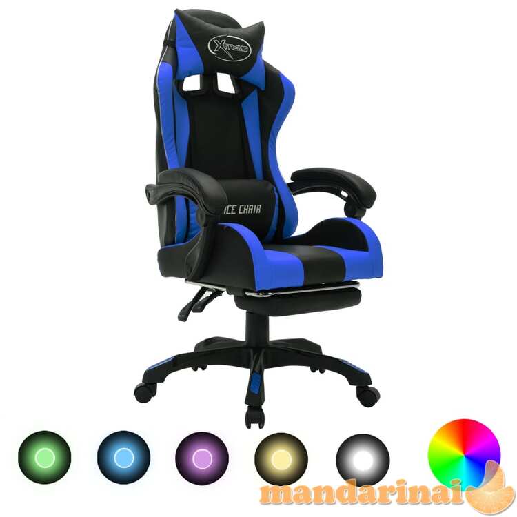 Žaidimų kėdė su led lemputėmis, mėlyna ir juoda, dirbtinė oda