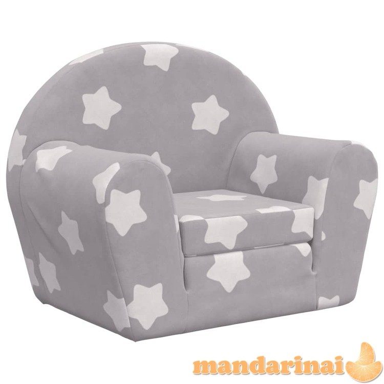 Vaikiška sofa-lova, pilka, minkštas pliušas, su žvaigždėmis