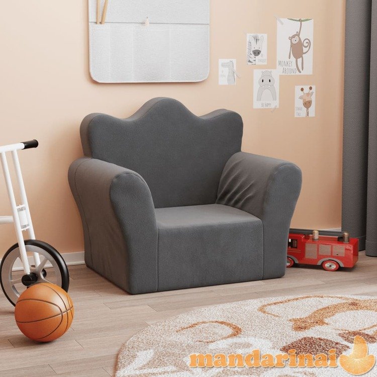 Vaikiška sofa, antracito spalvos, minkštas pliušas