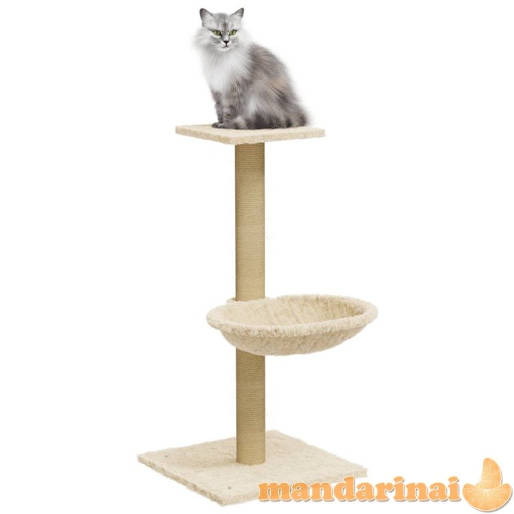 Draskyklė katėms su stovu iš sizalio, kreminės spalvos, 74cm
