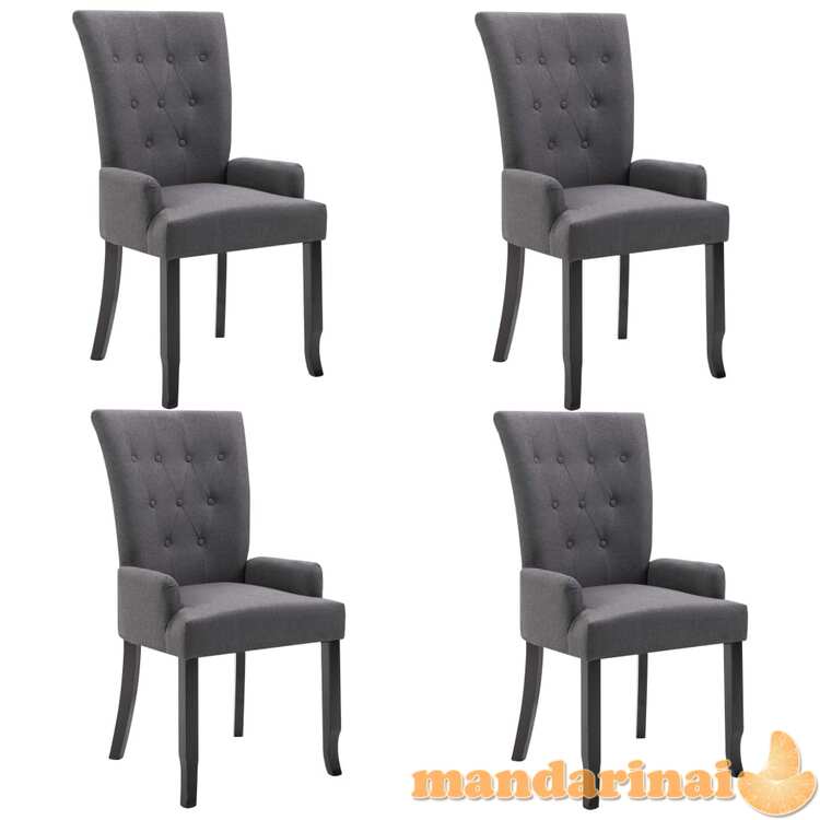 Valgomojo kėdės su porankiais, 4vnt., tamsiai pilkos, audinys
