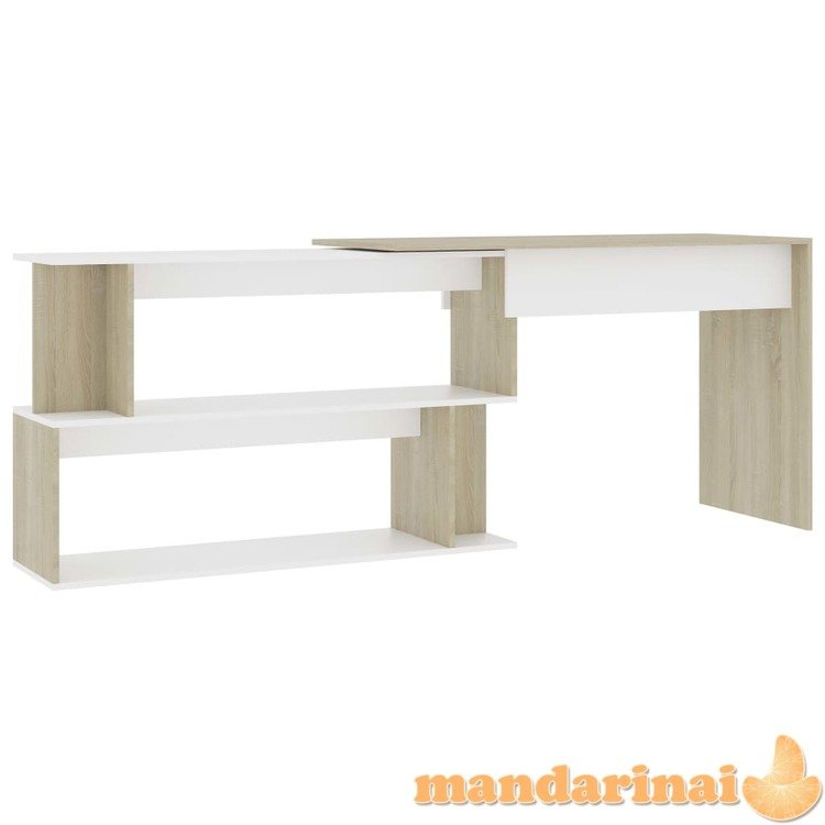 Kampinis rašomasis stalas, baltas ir ąžuolo, 200x50x76cm, mdp