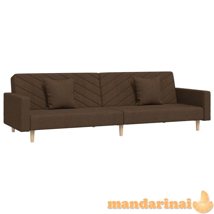 Dvivietė sofa-lova dvejomis pagalvėmis, rudos spalvos, audinys