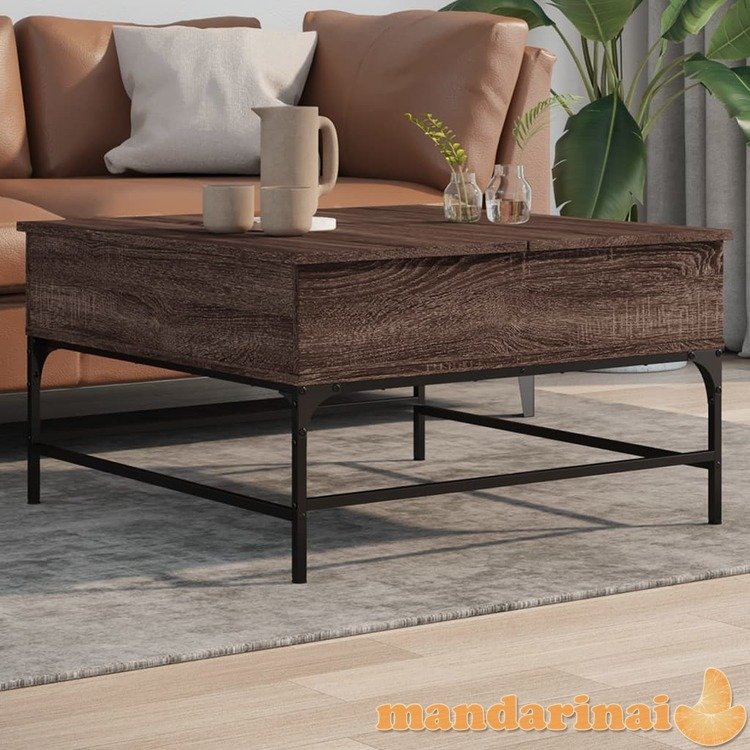 Kavos staliukas, rudas ąžuolo, 80x80x45cm, mediena ir metalas