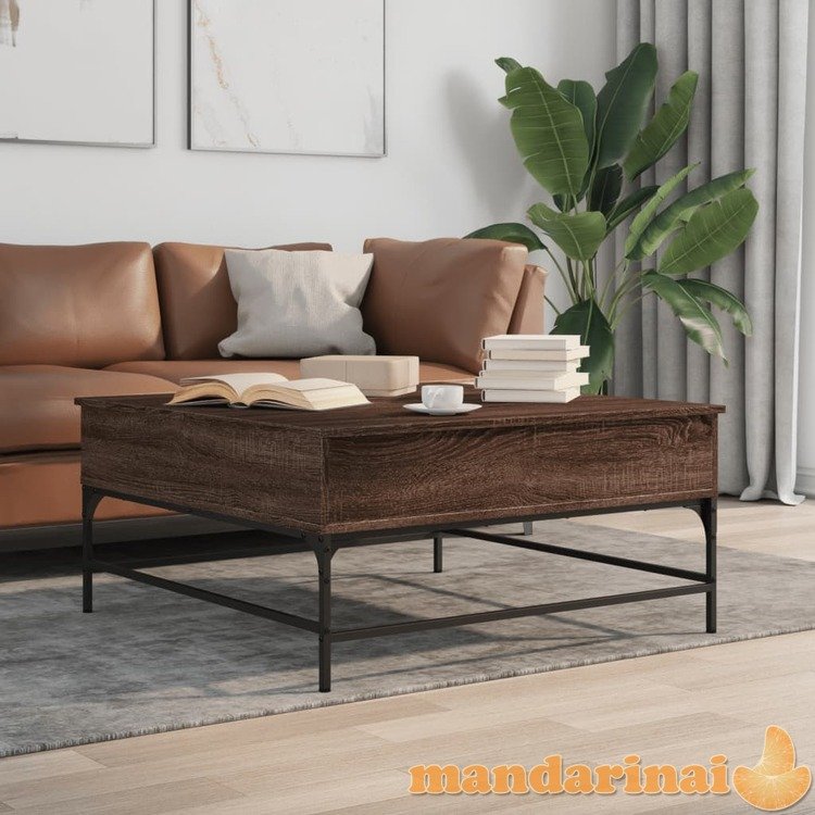 Kavos staliukas, rudas ąžuolo, 95x95x45cm, mediena ir metalas