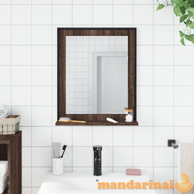 Vonios veidrodis su lentyna, rudas ąžuolo, 50x12x60cm, mediena