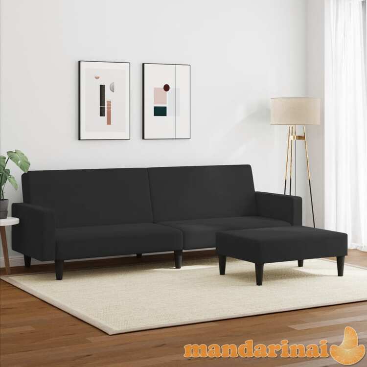 Dvivietė sofa-lova su pakoja, juodos spalvos, aksomas