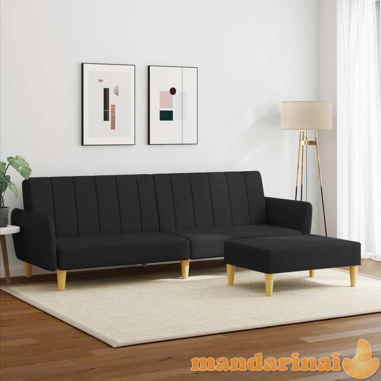 Dvivietė sofa-lova su pakoja, juodos spalvos, audinys