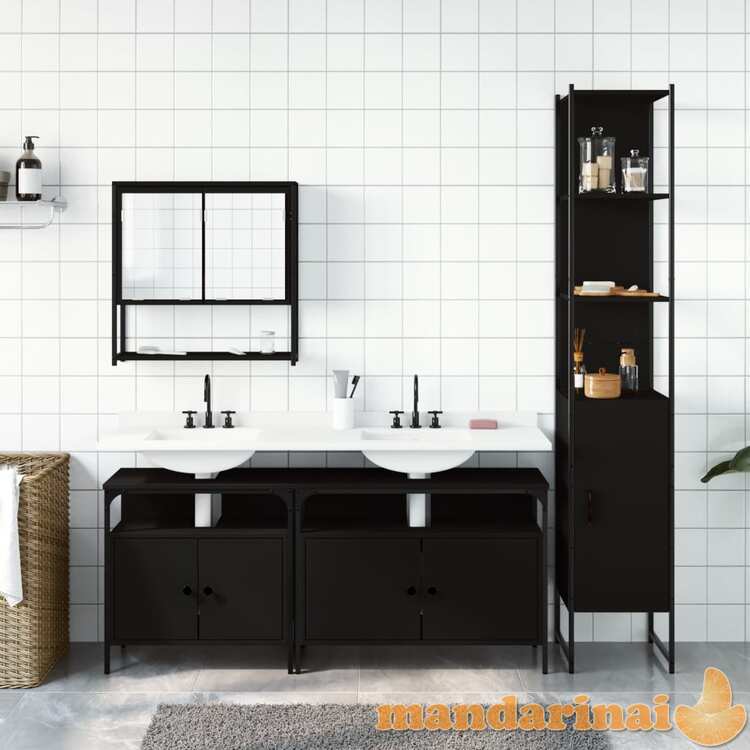 Vonios baldų komplektas, 4 dalių, juodas, apdirbta mediena