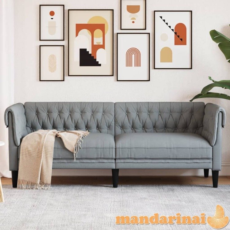 Trivietė chesterfield sofa, šviesiai pilkos spalvos, audinys