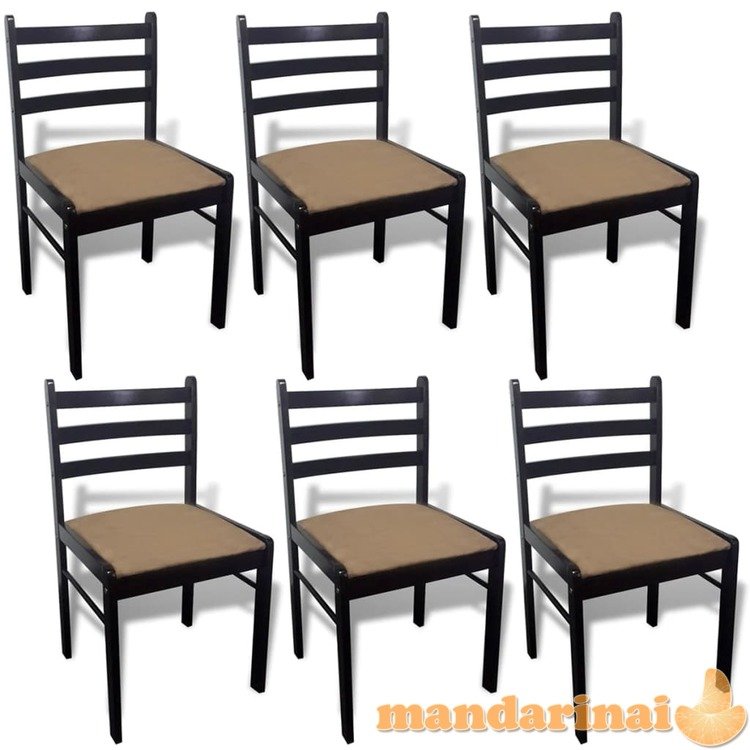 Valgomojo kėdės, 6 vnt., rudos, medienos masyvas ir aksomas