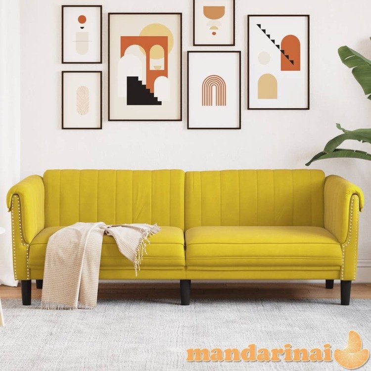 Trivietė sofa, geltonos spalvos, aksomas