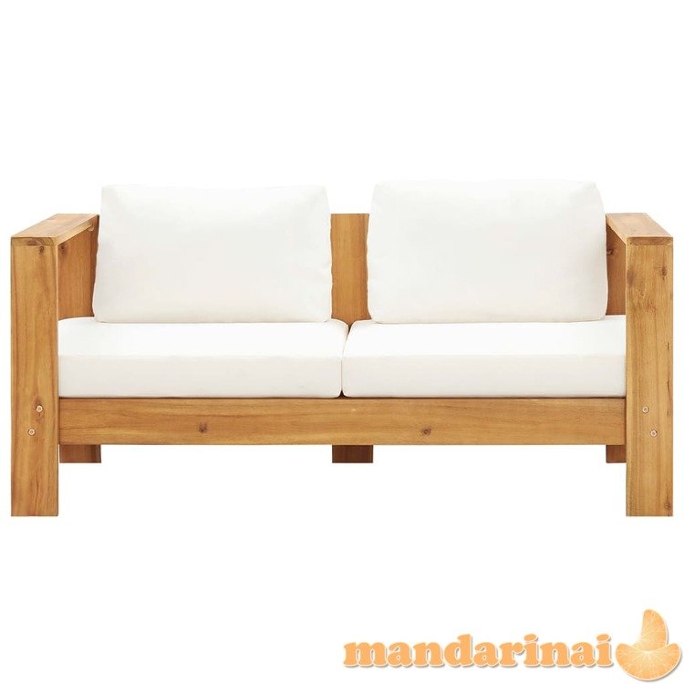Sodo sofa su pagalvėlėmis, kreminė balta, 140cm, akacija