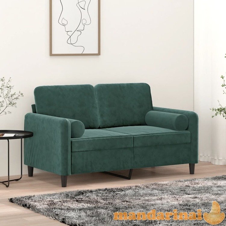 Dvivietė sofa su pagalvėlėmis, tamsiai žalia, 120cm, aksomas