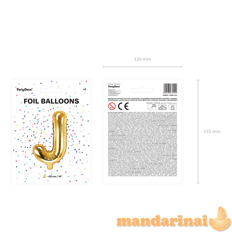 Foil Balloon Letter   J  , 35cm, gold