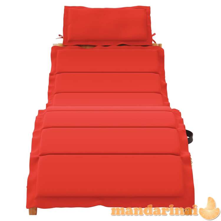 Saulės gultas su čiužinuku, raudonas, akacijos medienos masyvas