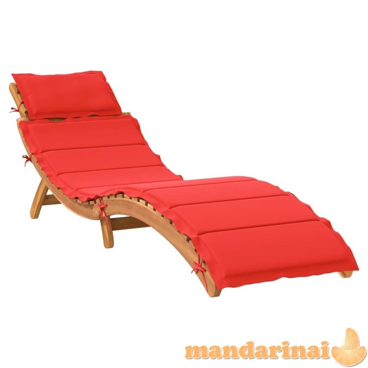 Saulės gultas su čiužinuku, raudonas, akacijos medienos masyvas