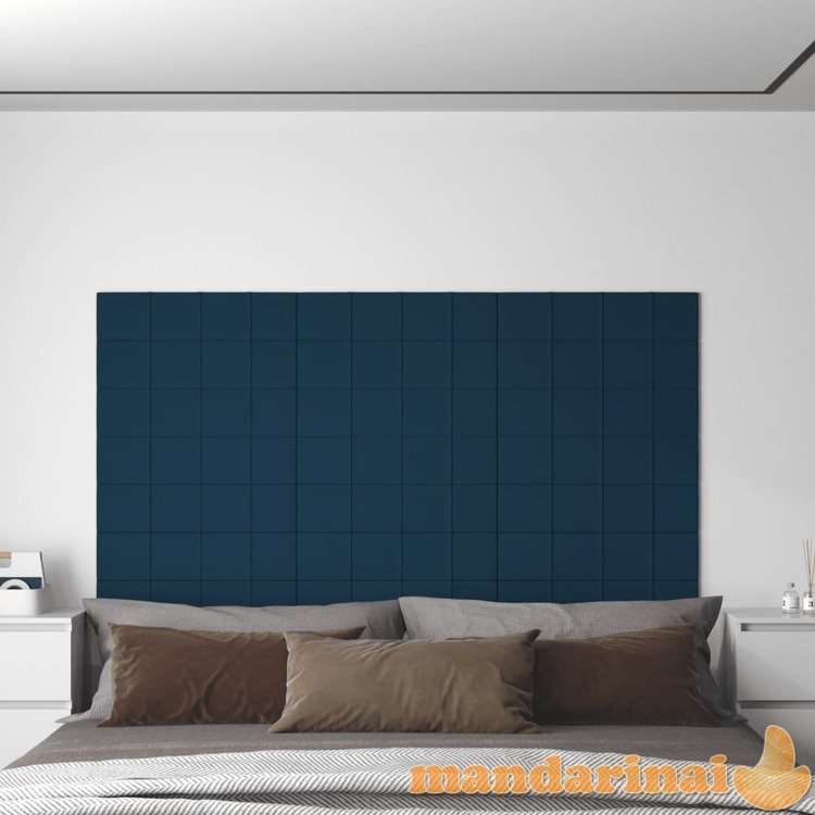 Sienų plokštės, 12vnt., mėlynos, 60x15cm, aksomas, 1,08m²