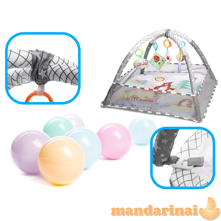 Lavinantis kilimėlis su pakylomis Playpen Pool su kamuoliukais pilkas 2