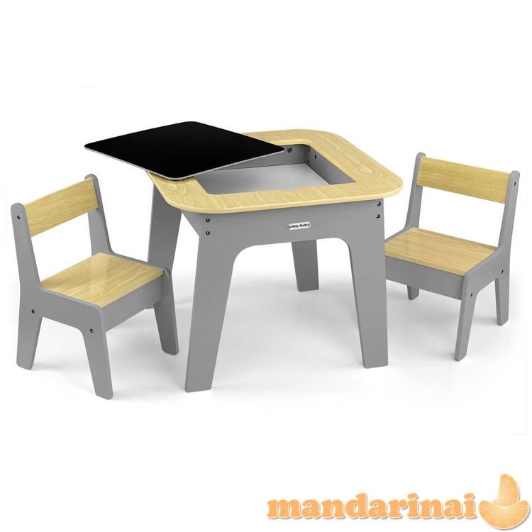 Olaf Blocks baldų komplektas - Tamsiai pilkas stalas ir dvi kėdės