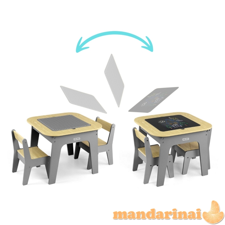 Olaf Blocks baldų komplektas - Tamsiai pilkas stalas ir dvi kėdės