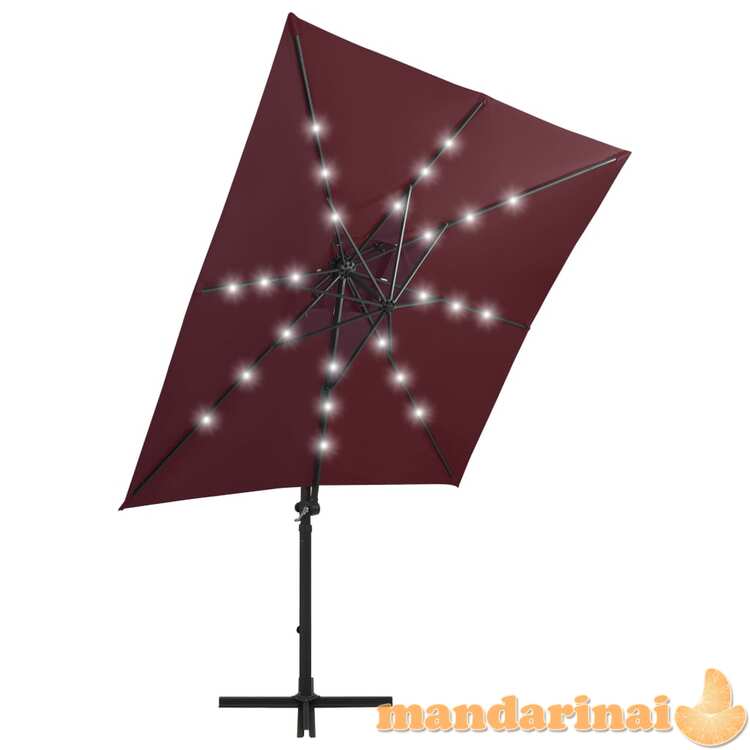 Gembinis skėtis su stulpu ir led lemputėmis, raudonas, 250cm