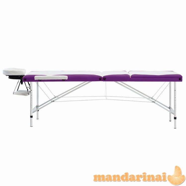 Masažinis stalas, baltas ir violetinis, aliuminis, 3 zonų