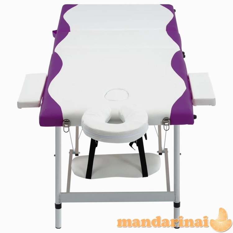 Masažinis stalas, baltas ir violetinis, aliuminis, 3 zonų