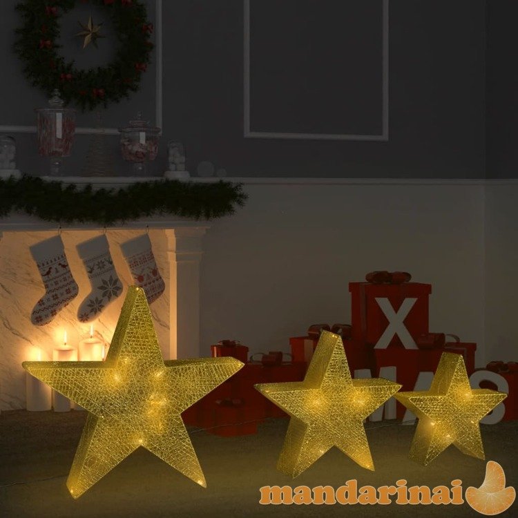Kalėdų dekoracija žvaigždės, 3vnt., auksinės, tinklinės, su led