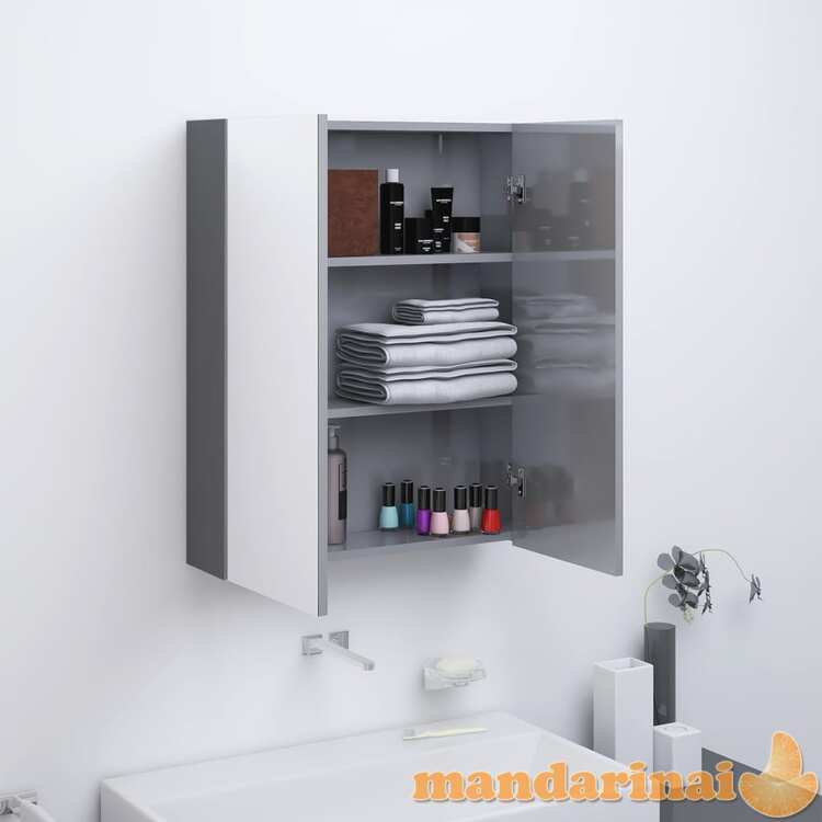 Veidrodinė vonios spintelė, pilka, 60x15x75cm, mdf, blizgi