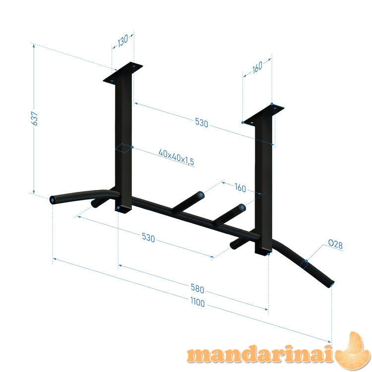 Prie lubų tvirtinamas skersinis SANRO LA-4, iki 150kg juodas 1