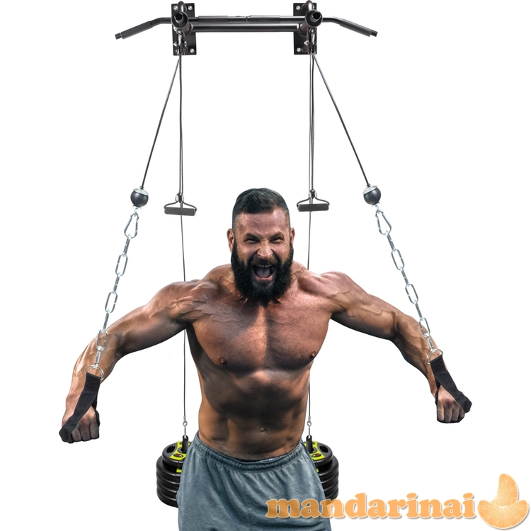 Prie sienos montuojamas prisitraukimų skersinis su skriemuliais inSPORTline RK180 ir adapteriais