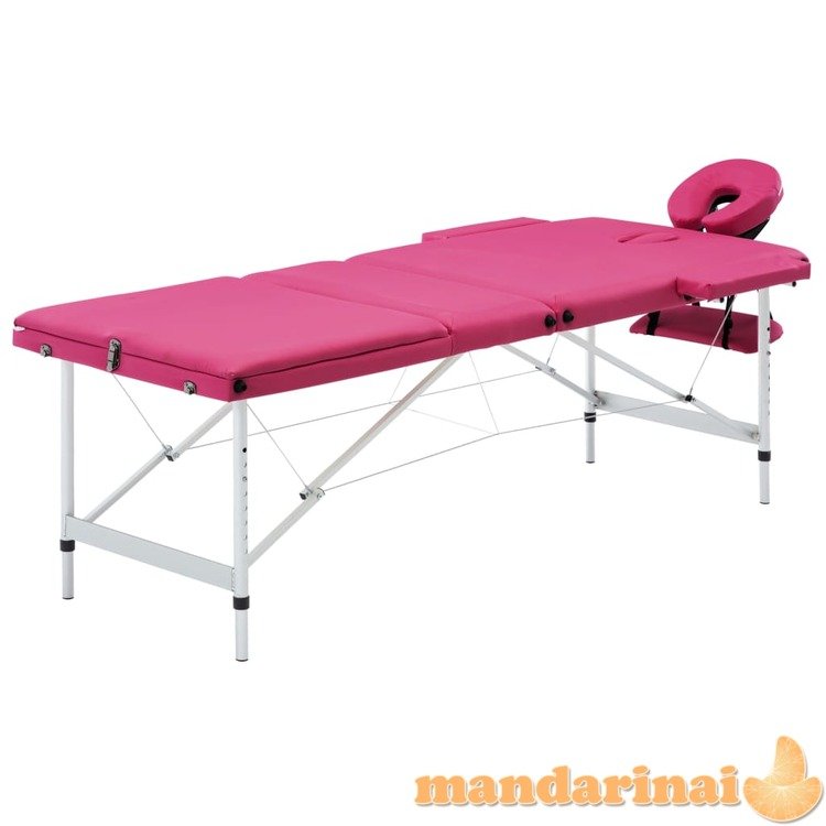 Sulankstomas masažo stalas, rožinės spalvos, aliuminis, 3 zonų