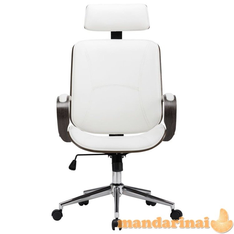 Pasukama biuro kėdė su atlošu galvai, balta, dirbtinė oda ir mediena