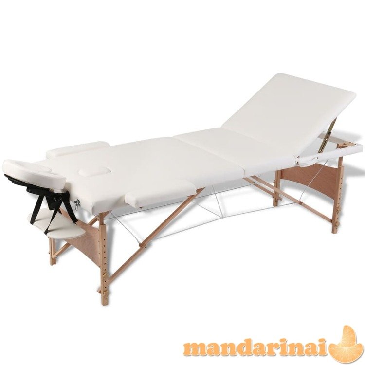 Sulankstomas masažo stalas, medinis rėmas, 3 zonų, kreminės spalvos