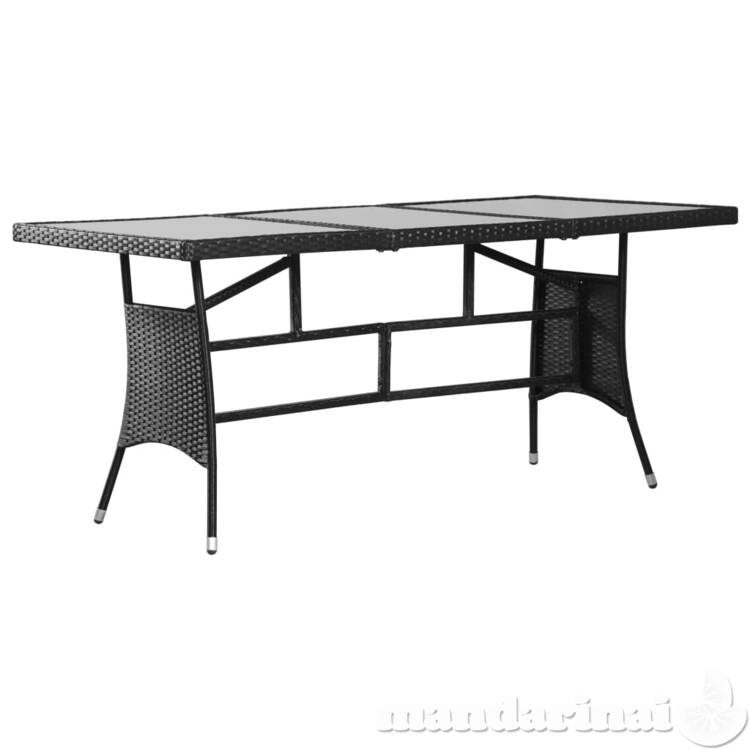 Sodo stalas, juodas, 170x80x74cm, poliratanas