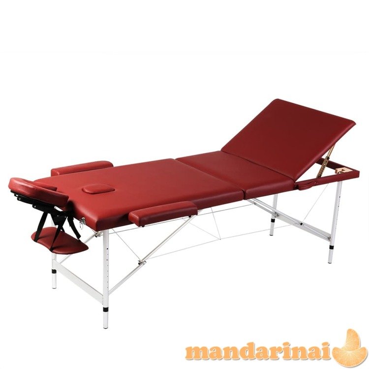 Sulankstomas masažo stalas, rėmas iš aliuminio, 3 zonų, raudonas