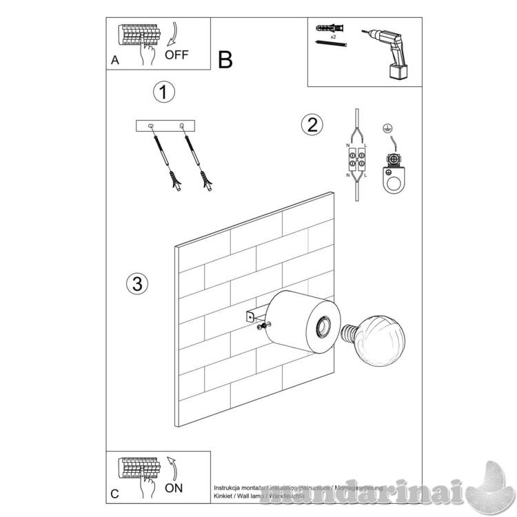 Sieninis šviestuvas Salgado betonas