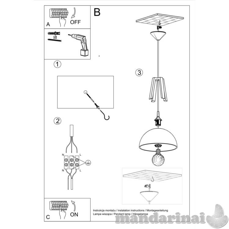 Pakabinama lemputė kasko balta/natūrali mediena