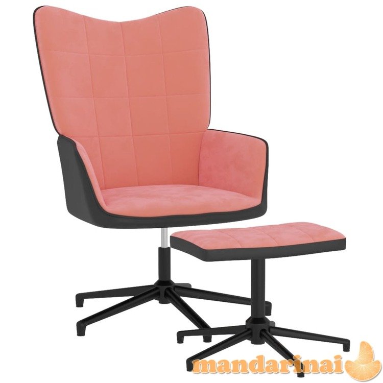 Poilsio kėdė su pakoja, rožinės spalvos, aksomas ir pvc