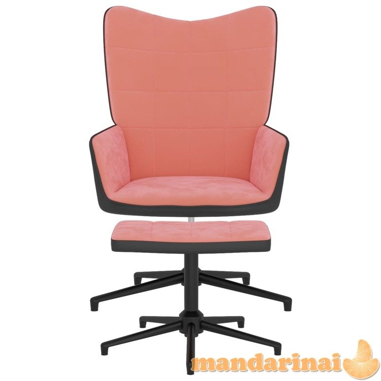Poilsio kėdė su pakoja, rožinės spalvos, aksomas ir pvc